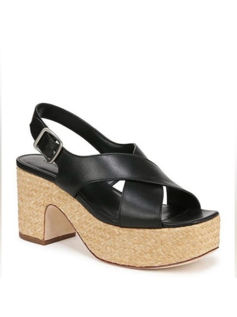New Vince Clementina Leather Platform Sandal Black Sz 9